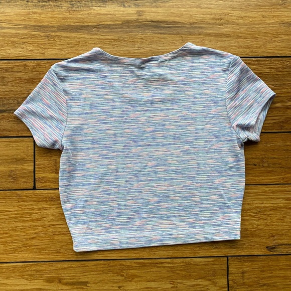 Lightweight Sheer Stretchy Rainbow Sherbert Colors Summer Crop Top - Picture 3 of 7